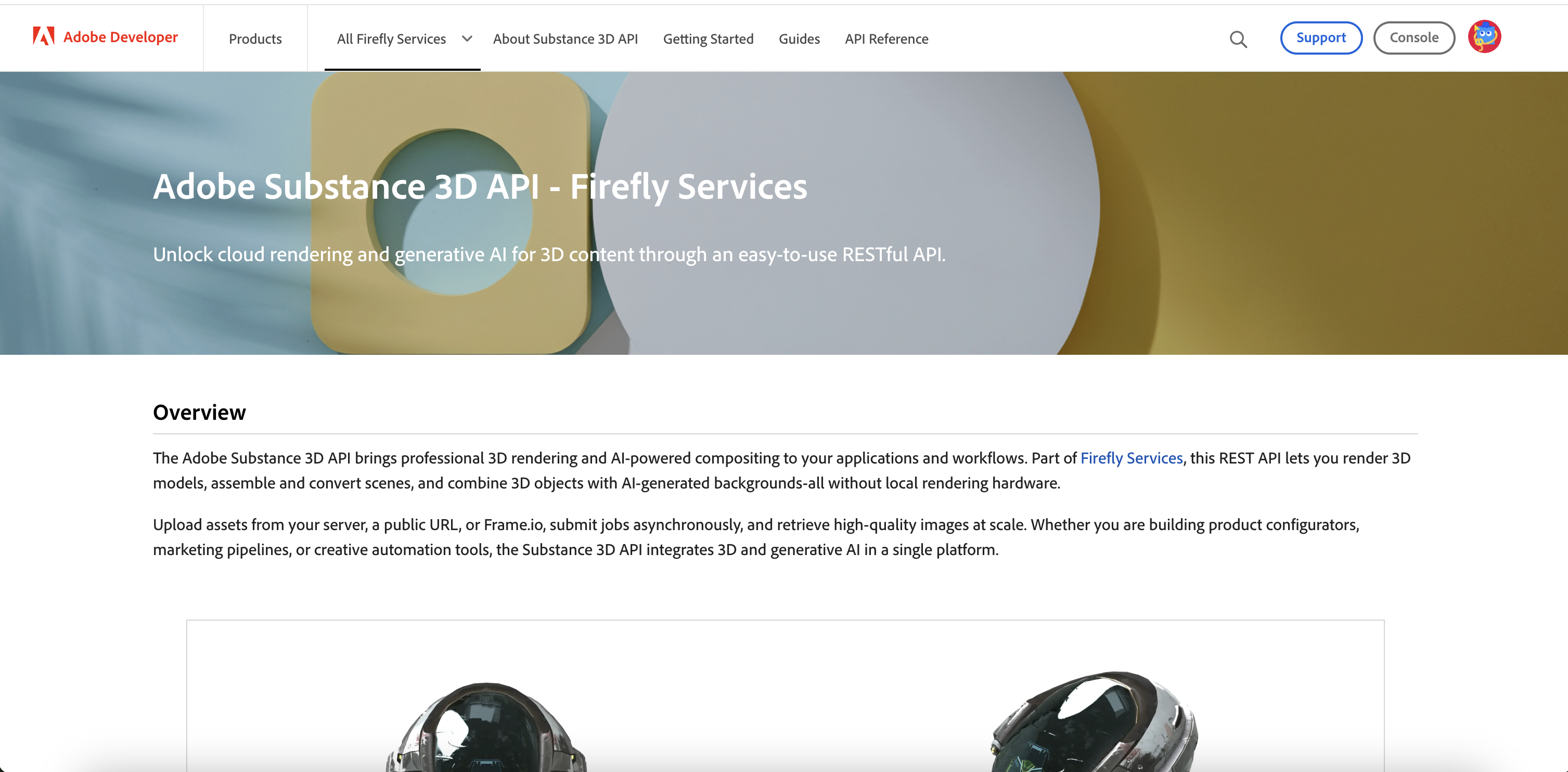 Adobe Substance 3D API landing page